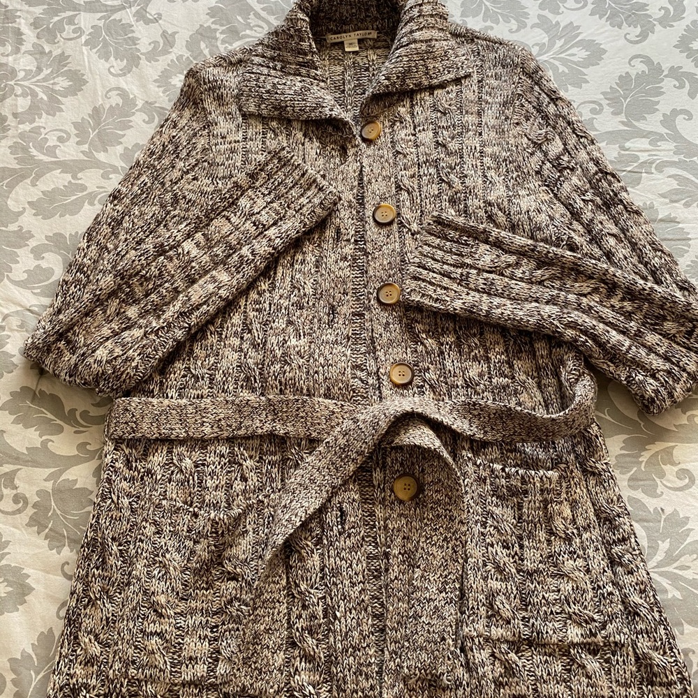 100% acrylic button up sweater with waist belt